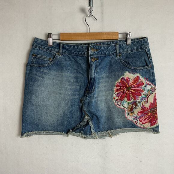 Thalia Sodi Dresses & Skirts - Thalia Sodi Womens Cotton Denim Patchwork Skirt Medium Wash Floral Size 15 16